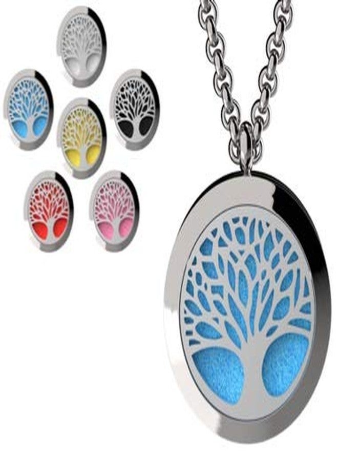 mEssentials Tree of Life and Greek Medallion Essential Oil Diffuser Necklace Stainless Steel Pendants with 24" Chains + 12 Refill Pads - Image 4